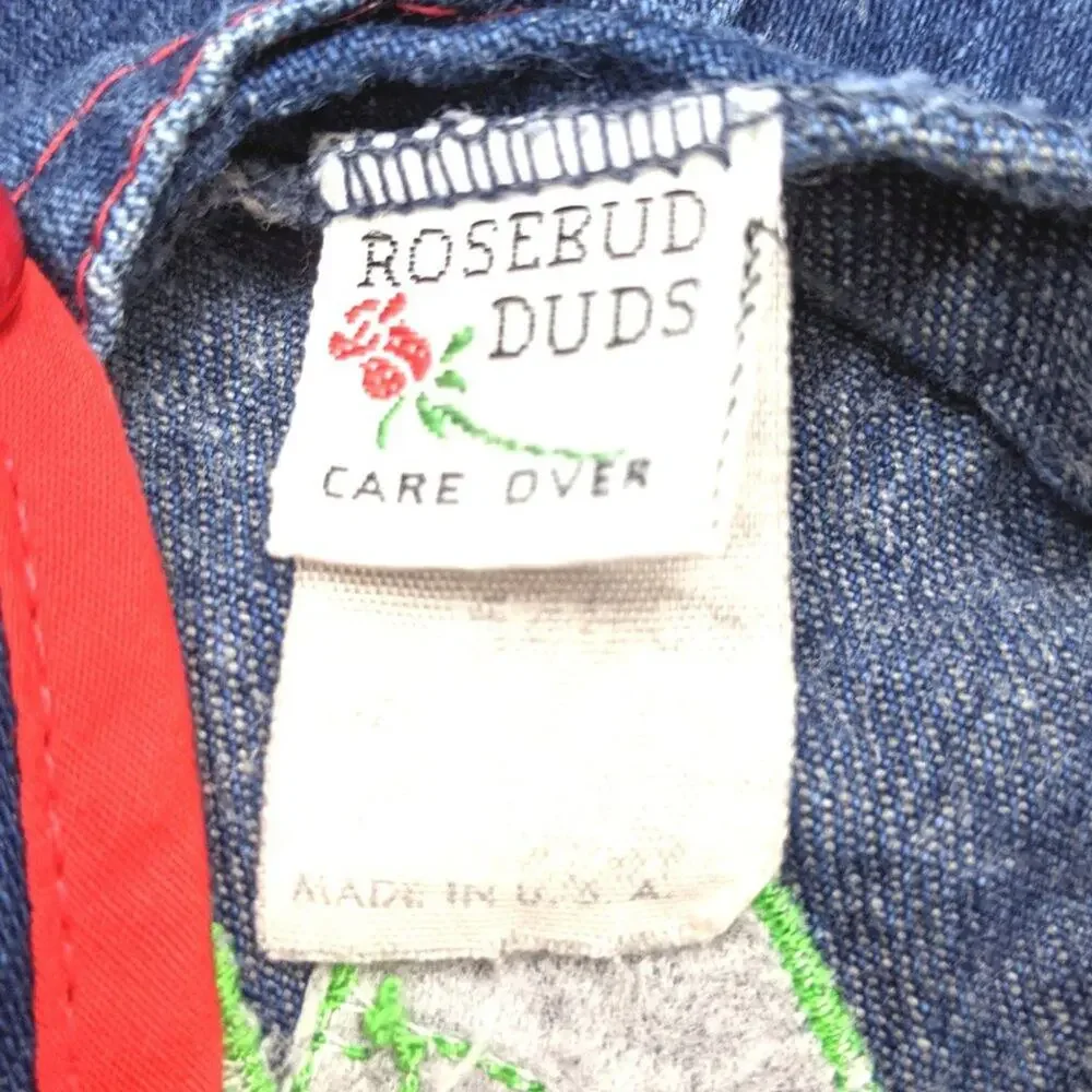 Vintage Rosebud Duds Overalls Girls Size 2T Applique Denim House